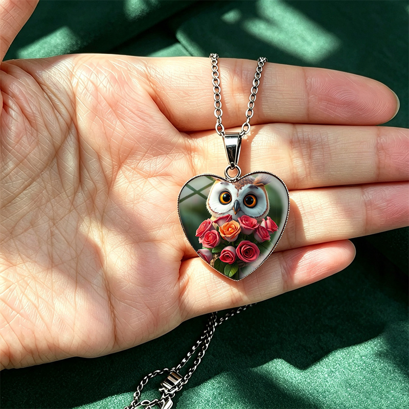 3pc Handmade Owl & Glass Cabochon Necklace & Earrings Set